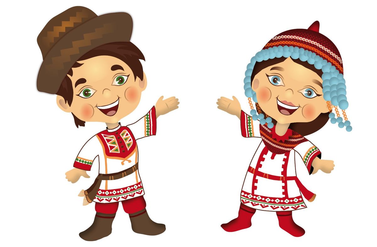 Мультяшные дети в национальных костюмах Чувашские